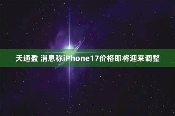 天通盈 消息称iPhone17价格即将迎来调整